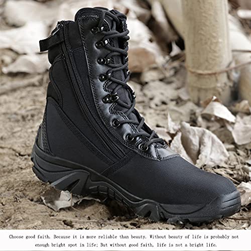 QINHE Hombres Botas De Trabajo Al Aire Libre Senderismo Botas Militares Tácticas Fuerzas Especiales Zapatos Militares Botas Ligeras del Desierto Policía De La Selva Botas Altas De Seguridad,Black-40