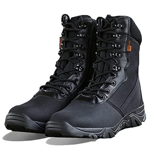 QINHE Hombres Botas De Trabajo Al Aire Libre Senderismo Botas Militares Tácticas Fuerzas Especiales Zapatos Militares Botas Ligeras del Desierto Policía De La Selva Botas Altas De Seguridad,Black-40