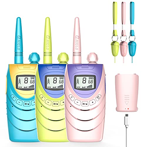 QNIGLO Q188 Walkie Talkie Niños con Batería Recargable, Regalos de Estudiantes, Comunicación 3Km,Juguete Interactivo de Camping Aventuras al Aire Libre Regalo Navidad Niños 3+ años(RosaVerdeAzul)