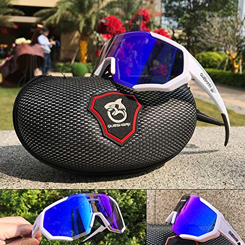 Queshark Gafas De Sol Polarizadas para Ciclismo con 3 Lentes Intercambiables, Protección UVA & UVB, Bicicleta de Carretera MTB Gafas de Ciclismo,Certificación CE