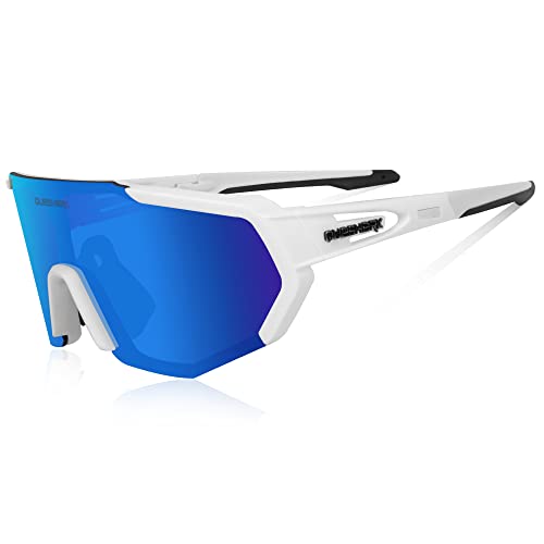 Queshark Gafas De Sol Polarizadas para Ciclismo con 3 Lentes Intercambiables, Protección UVA & UVB, Bicicleta de Carretera MTB Gafas de Ciclismo,Certificación CE