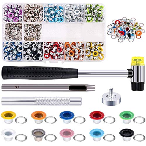 Queta Kit de Ojetes Coloridas 500pcs Juego de Ojales de Metal, Kit de Herramientas de Ojetes y Arandelas, para DIY Artesanía Zapatos/Bolsos/Cuero/Lona/Ropa, con Caja Organizador