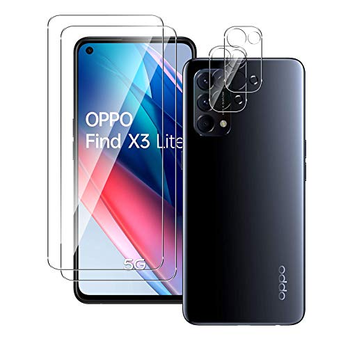 QULLOO para OPPO Find X3 Lite Protector de Pantalla + Protector de Lente de cámara[2 Piezas + 2 Piezas],9H Dureza Vidrio Templado Sin Burbujas Film Cristal Templado