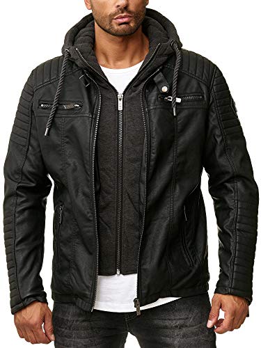 Redbridge Chaqueta de imitación de cuero para hombre con capucha Negro XXL