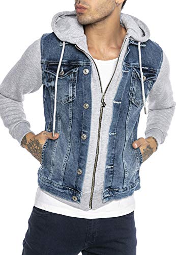 Redbridge Chaqueta Vaquera para Hombre Suéter con capucha de Entretiempo Azul/Gris L