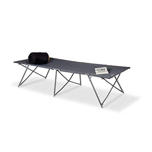 Relaxdays Cama Plegable Camping XXL Extra Alta Capacidad hasta 120 kg, Altura, Ancho, Longitud: 50 x 80 x 215 cm, Bolsa de Transporte, Color Gris