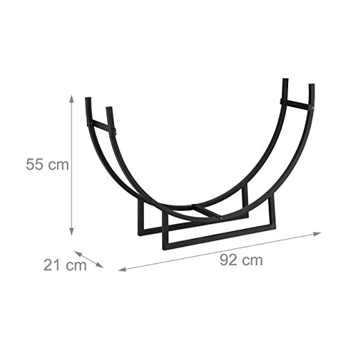Relaxdays Leñero Interior, Semicircular, Metálico, Almacenaje Leña, Guardaleña, Acero, 1 Ud, 55 x 92 x 21 cm, Negro