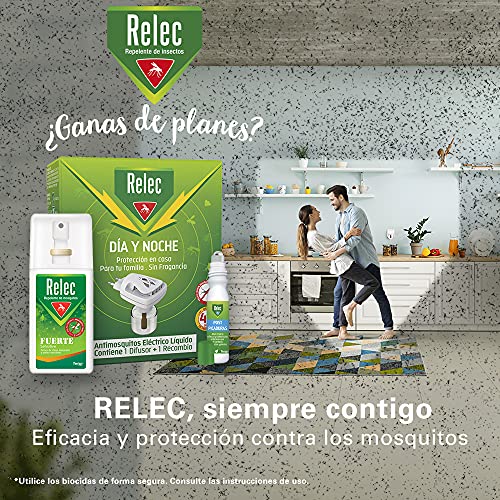 Relec Fuerte Spray Antimosquitos + Relec Roll On Picaduras de Insectos y Plantas + Relec Día y Noche Difusor y Recambio Antimosquito