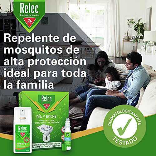 Relec Fuerte Spray Antimosquitos + Relec Roll On Picaduras de Insectos y Plantas + Relec Día y Noche Difusor y Recambio Antimosquito