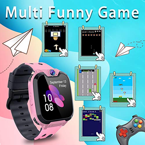 Reloj Inteligente Niño con Mp3 Musica - 7 Juegos Smartwatch Niños, Reloj Inteligente Niña, Relojes Smart Realiza Llamadas Mensajes de Voz Reloj de Cámara Alarma, Niños de 3 a 12 Años (W/ 1G SD Card)