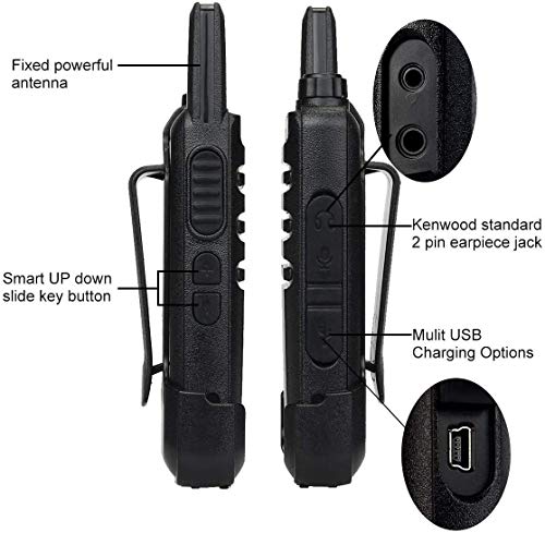 Retevis RT622 Walkie Talkie, Mini PMR446 Licencia Libre, 16 Canales CTCSS/DCS Radio Bidireccional, Escaneo Monitor VOX, Walkie Recargable con Auriculares para Viajar,Cámping(Negro, 2 Pares)