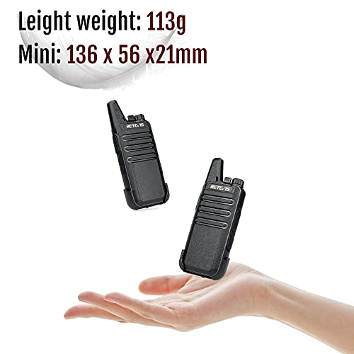 Retevis RT622 Walkie Talkie, Mini PMR446 Licencia Libre, 16 Canales CTCSS/DCS Radio Bidireccional, Escaneo Monitor VOX, Walkie Recargable con Auriculares para Viajar,Cámping(Negro, 2 Pares)