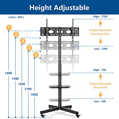 RFIVER Soporte TV Ruedas para Television de 32 a 60 Pulgadas Soporte TV Pie con Inclinación Altura Ajustable MAX Vesa 600x400mm MT2001