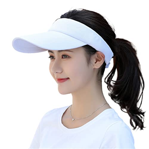 RICHTOER Wide Brim UV Protection Visor Sun Hat with Adjustable Strap Open-Top Peaked Flat Hat (White)