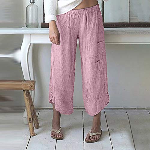 RISTHY Suave Pantalones Anchos Algodón y Lino Pantalones de Fitness Pantalón de Rayas de Piernas Anchas Casual Tallas Grandes Harem Pantalón Polainas para Danza Yoga Pilates