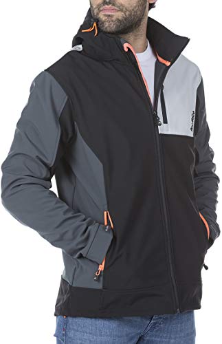 Roc Neige Chaqueta Softshell Hombre, combinada, Cremallera, bols. Pecho+Laterales, Velcro en puños, Capucha. Impermeable, Cortavientos, Alta Capacidad Termica. Hombre Negro+Gris Oscuro+Gris Claro 3XL