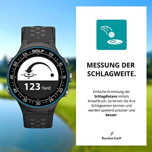 RocketGolf Reloj de golf Par.4 GPS, telémetro sencillo y sencillo, función de golf, 38.000 + campos de golf, distancia de obstáculos, podómetro, actualizaciones gratuitas