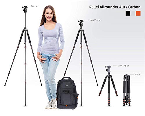 Rollei Allrounder Trípode de Carbono Negro con rótula de Bola - Compatible con cámaras DSLR y DSLM - Incl. nonopie, Placa de liberación rápida Arca Swiss y Bolsa para trípode