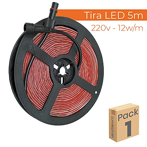 Rollo de 5 metros de Tira de Luz LED Directa a 220v. Color Blanco Calido (3000K). Impermeable. Corte cada 10cm. A++