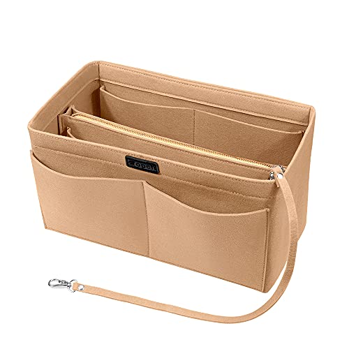 Ropch Bolso Organizador de Fieltro, Organizadores de Bolso Fieltro Bolsa en Bolsa Organizador Bolso Insertar con Bolsa de Cremallera Desmontable y Llavero (Beige, M)