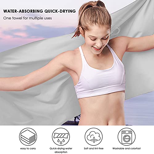 Rpanle Toalla de Microfibra, Toalla Secado Rapido para Mujer Hombre, Ligera, Absorbente, Ideal para Gimnasio en casa, Deportes, Correr, Viajes, Playa, Natacion Piscina (Gris)