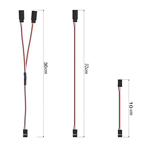 RUNCCI-YUN 13Pcs Cable de Extension Servo,5 Piezas de 100mm Macho a Macho, 4 Piezas de 320mm Macho a Hembra, 4 Piezas de 300mm 1 a 2 Cables Y Macho a Hembra 3-Pin Servo Extension Cable