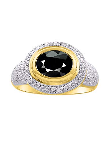 RYLOS Rings for Women 14K Gold Plated Silver Ring Classic 9X7MM Oval Gemstone & Diamonds October Onyx Jewelry for Women Sterling Silver Rings for Women Diamond Rings Size 5,6,7,8,9,10,11,12,13