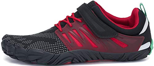 SAGUARO Transpirables Cinco Dedos Zapatillas de Deportes Masculina Femenino Bucle de Gancho Zapato Descalzos Ventilado Minimalista Zapatos de Baño Anfibio Cycling 2020, Trail Rojo 45