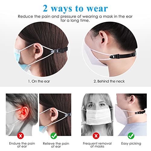 Salvaorejas para Mascarillas 5 PCS, Yedda Bandas de Extensión Reutilizables de Spandex de Nailon, Protectores de Orejas Ajustables para Máscaras, Negro