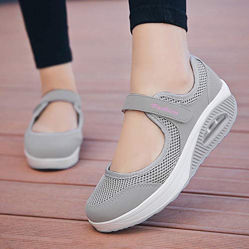 Sandalias para Mujer Malla Merceditas Plataforma Ligero Zapatillas Sneaker Mary Jane Casual Zapatos de Deporte Mocasines Negros Verano A-Gris-2 EU36