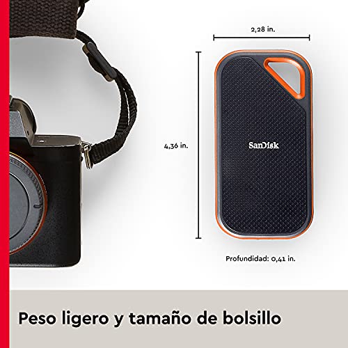 SanDisk Extreme PRO SSD portátil de 2 TB - NVMe, USB-C, cifrado por hardware, hasta 2000MB/s, resistente al agua y al polvo