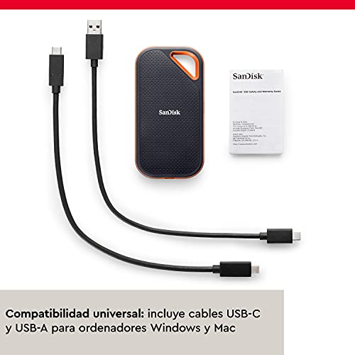 SanDisk Extreme PRO SSD portátil de 2 TB - NVMe, USB-C, cifrado por hardware, hasta 2000MB/s, resistente al agua y al polvo