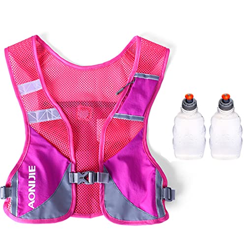 SANIQUEEN.G Ligero Mochila de Hidratación Superior Chaleco para Marathoner Ciclismo Trail Running Hombre Mujer (Rosa con 250ml botellas de agua)