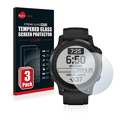 savvies Protector Cristal Templado Compatible con Garmin Fenix 6S Pro (3 Unidades) Protector Pantalla Vidrio, Protección 9H, Pelicula Anti-Huellas