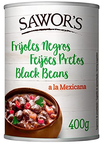 SAWORS - Frijoles Negros Enteros, Alubia Negra, Black Beans, Ideal para Burritos, Fajitas y Nachos, Comida Mexicana - 400g