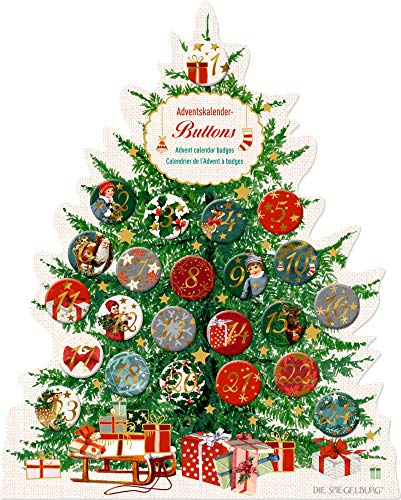 Seasons Greetings Calendario de Adviento Arbol de Navidad con Chapas de Metal y Plastico para Ropa Bolsos y Complementos