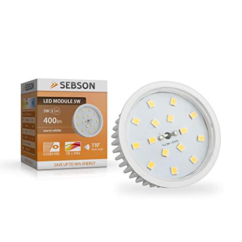 SEBSON 10x LED Bombilla 5W para Foco Empotrable, ultra plano ø50x26mm, Blanco Cálido 3000K, 400lm, 230V, Reemplaza la Bombilla GU10 MR16, LED Modulo