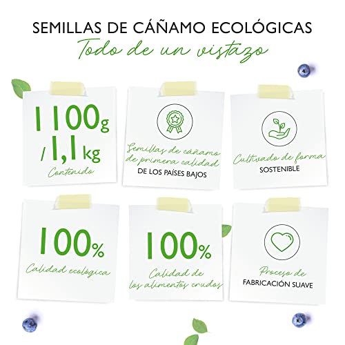 Semillas de cáñamo ecológicas descascarilladas - 1100 g (1,1 kg) - Premium: Origen Países Bajos - Fuente natural de proteínas - Ricas en ácidos grasos Omega-3 - 100% Semillas de cáñamo - Vegano