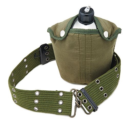 Sfeomi Cantimplora Militar Acero Inoxidable 1Qt G.I. Cantina de Estilo Militar con Copa y Cubierta de Nylon Cantimplora de Agua Militar para Senderismo, Camping, etc.