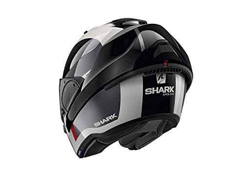 SHARK EVO ES Endless Casco de Moto, Hombre, Negro/Blanco/Rojo, Large