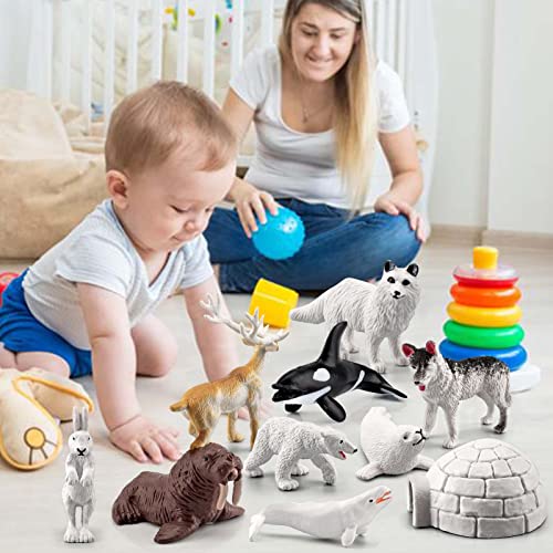 Shenrongtong Juegos de Figuras de Animales árticos, 10 Piezas de 1 a 2 Pulgadas de Figuras de Animales Polares para niños pequeños, Regalo de cumpleaños de Diorama