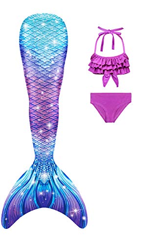 shepretty Cola de Sirena ​Bikini Set 3pcs para Niña de Traje de baño Cosplay,Regalos,Fiestas,G5,120