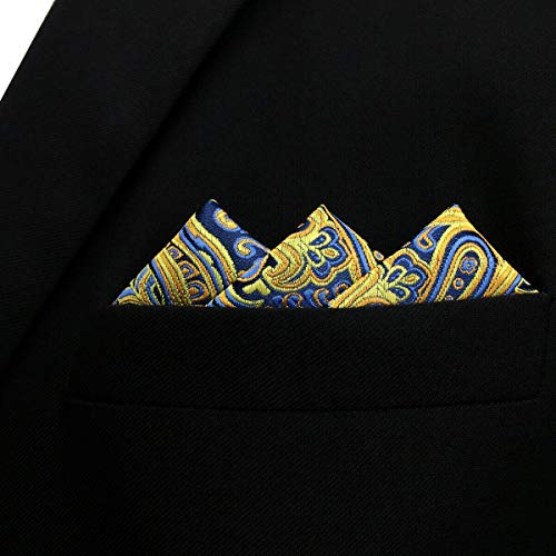 shlax&wing Pañuelo de bolsillo para hombre azul amarillo paisley grande