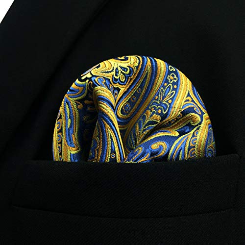 shlax&wing Pañuelo de bolsillo para hombre azul amarillo paisley grande