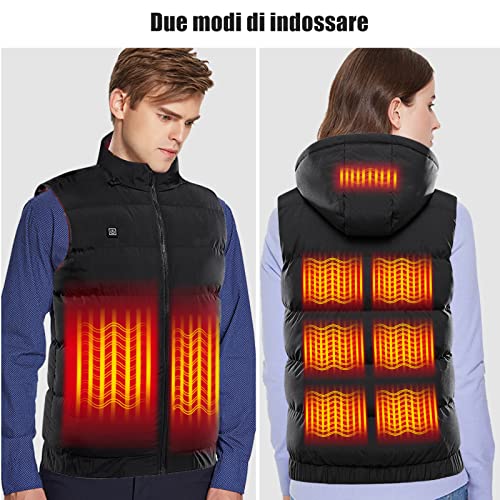 Sholov Chaleco Calefactable para Hombres y Mujeres con Capucha Desmontable, Chaleco Térmico Eléctrico USB de 9 Zonas con 3 Modo de Temp, Chaqueta Calefactada Moto para Uso en Exteriores fríos (2XL)