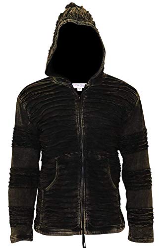 SHOPOHOLIC FASHION Hombre Forro Polar Deslavado Cortes De Navajas Gótico Chaqueta de Invierno - Negro, Small