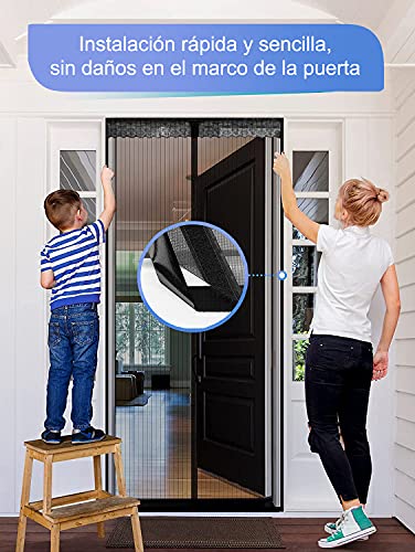 Siebwin Mosquitera Puerta Magnetica 90x210cm, Cortina Mosquitera Magnética para Puertas Cortina para Sala de Estar, Dormitorio, Balcón, Negro