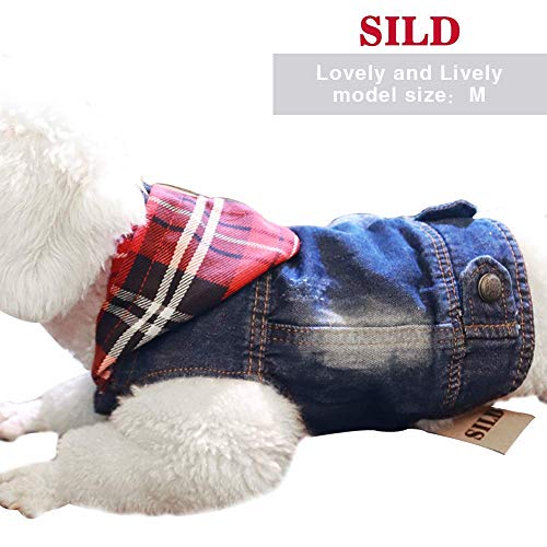 SILD Ropa para Mascotas, Chaqueta Vaquera, de Color Azul para Perros pequeños y medianos, con Solapa, con Capucha, clásicas, de Estilo Retro, Prendas de Aspecto Lavado (M)