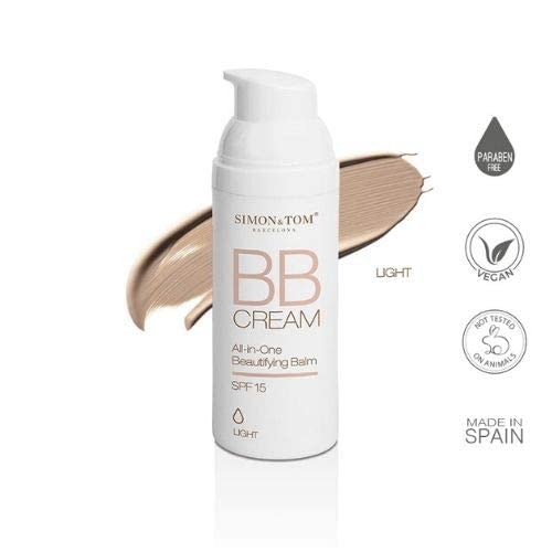 Simon&Tom BB Cream Light - Base de Maquillaje - Hidrata, Corrige & Alisa la Piel - Reduce Imperfecciones - Con Protección Solar SPF 15 - Tono CLARO - Hecho en España - 50ml