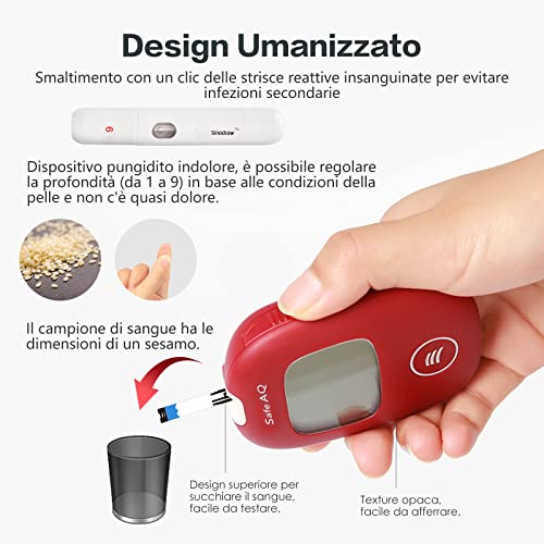 Sinocare Medidor de Glucosa en Sangre, Kit de Prueba de Glucosa en Sangre, 25 x Tiras de Prueba de Glucosa en Sangre y Dispositivo de Punción - mg/dL (Safe AQ Smart)